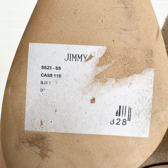 Jimmy Choo Cass Pumps 37 Tan Linen Clear Vinyl Stiletto Heels Wedding Bridal - Picture 6 of 12